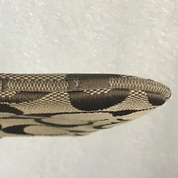 Coach Teal/Khaki Canvas Leather Wristlet Mini Pouch - Picture 14 of 16